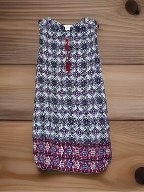 beachlunchlounge Blue White and Pink Patterned Midi Dress-XL-EC